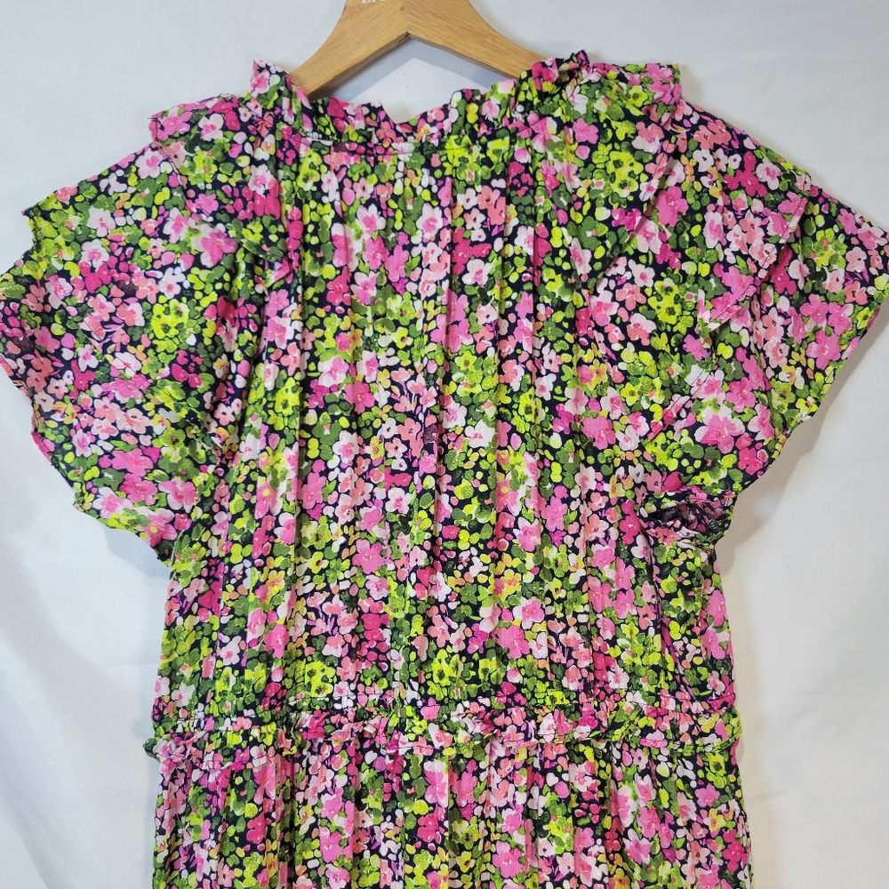 Crown & Ivy Cottagecore Grannycore Pansy Floral Ruffle Cotton Pocket Maxi Dress - Picture 9 of 10